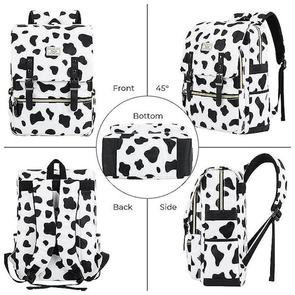 Vintage Backpack for Women Men, Laptop Backpack 15.6 inch Cow White - Picture 7 of 7
